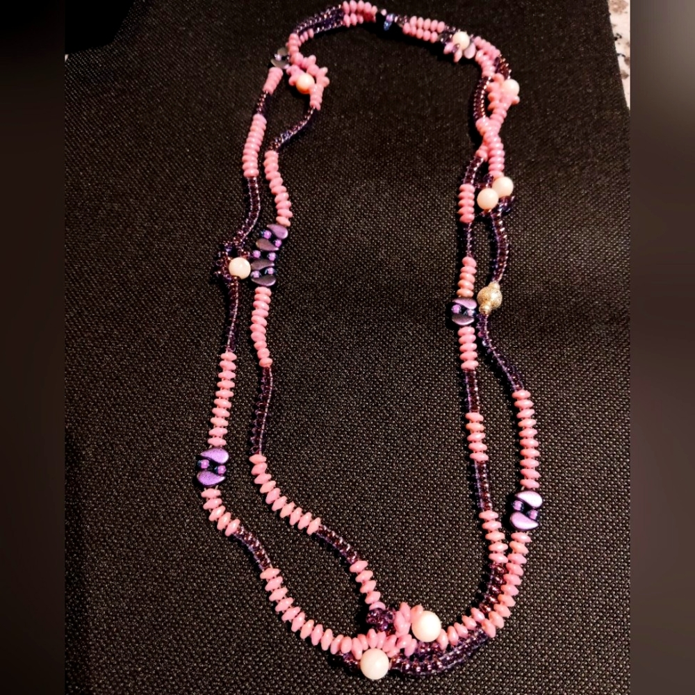 Super Long Necklace Stretch Rose Purple